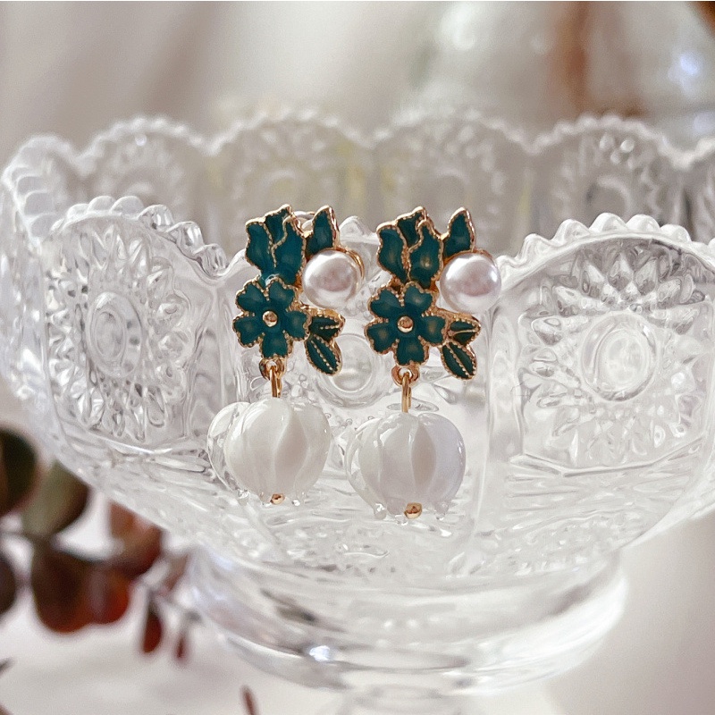 [Hàng Mới] Bông Tai Hoa Phong Lan Tráng Men Phong Cách Retro Trung Hoa