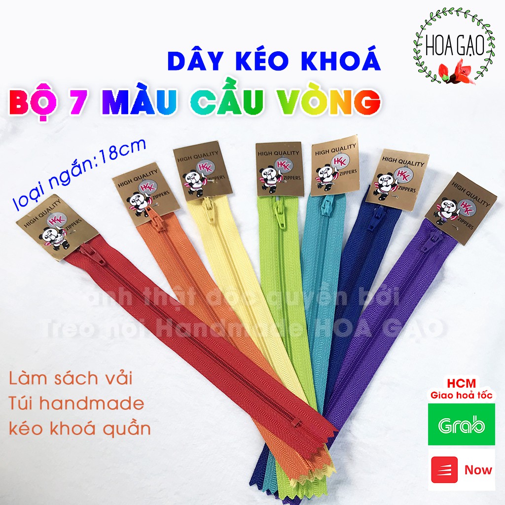 Dây kéo quần, bộ 7 màu dây kéo khoá 18cm HKK GDKC7 dây khoá kéo, phụ kiện may mặc free ship xtra