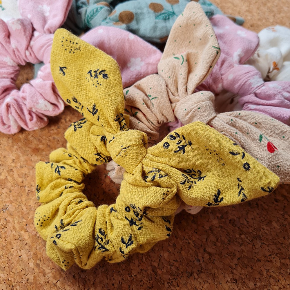 Dây cột tóc scrunchie NƠ TAI THỎ - Hàng Handmade