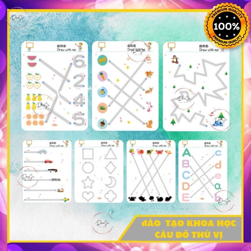 [FREESHIP] Bộ Tập Tô Vẽ Thông Minh Xóa Được Troke Line To Dot To 64 Trang Giúp Bé Phát Triển Kỹ Năng Viết DUNSU PK