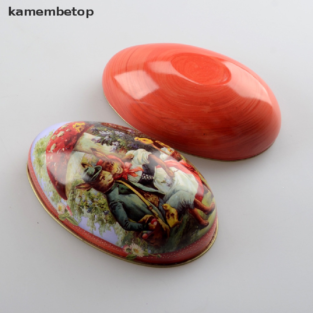 Hộp đựng kẹo bằng sắt kim loại hình trứng phục sinh họa tiết thỏ hoạt hình đáng yêu