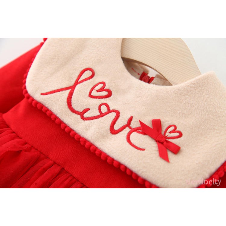 Đầm nhung phối lưới màu đỏ phong cách Hàn Quốc cho bé gái