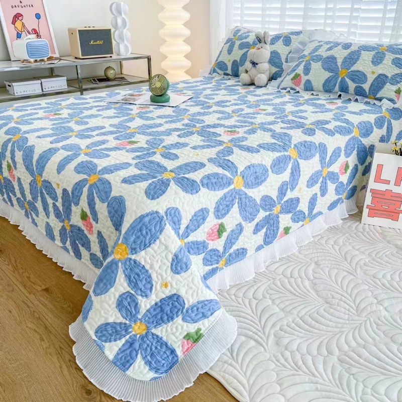 SÉT GA GỐI COTTONG TRẦN PHỦ BÈO REN HÀN QUỐC(1 ga và 2 vỏ gối)từ 1m2 đến 2m2