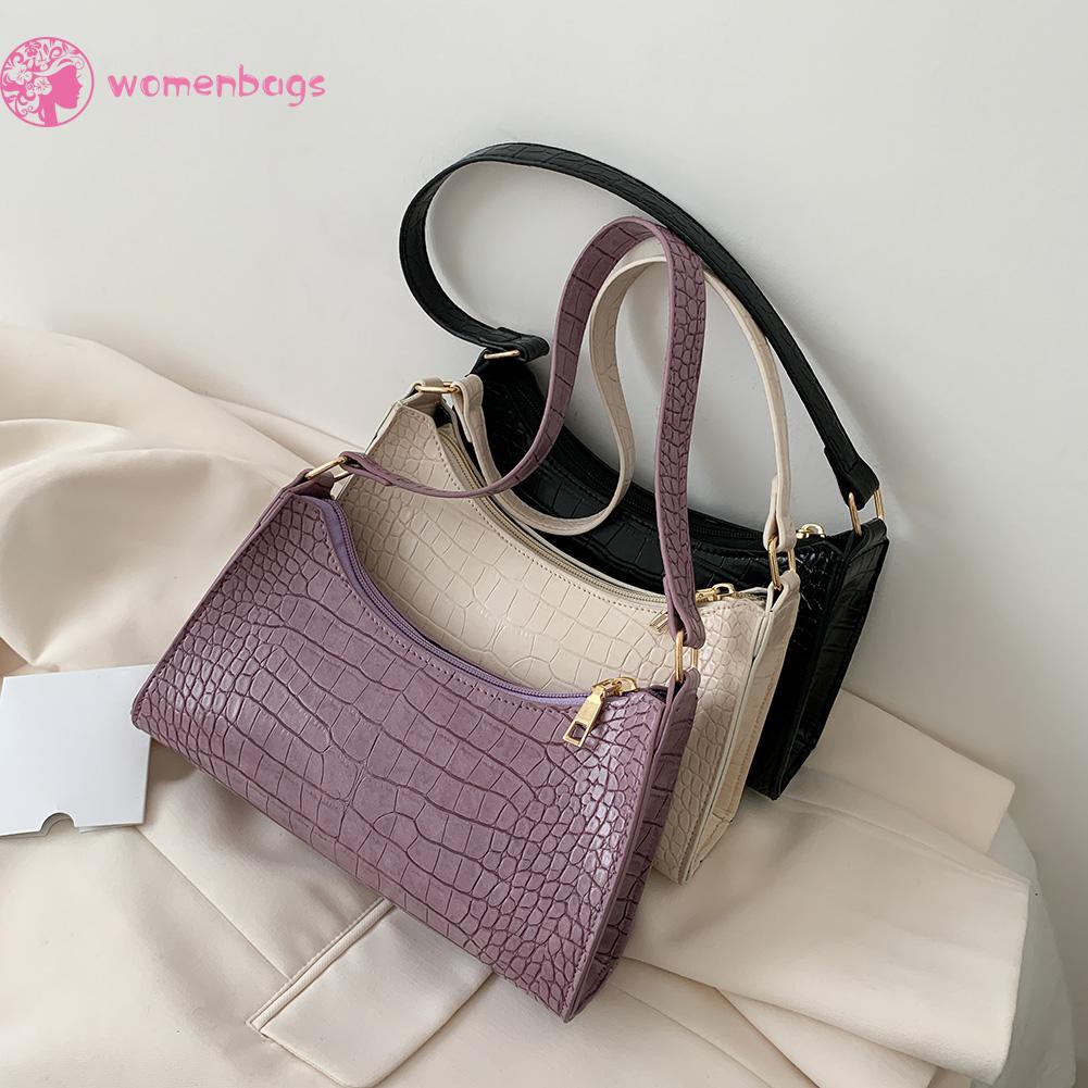 Túi đeo vai họa tiết da cá sấu màu trơn phong cách retro dành cho nữ | BigBuy360 - bigbuy360.vn