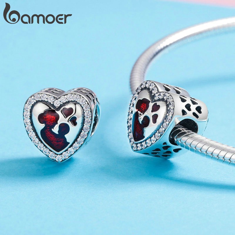 Hạt phụ kiện BAMOER PA5334 hình trái tim họa tiết tình yêu của mẹ dùng làm dây chuyền/vòng tay/trang sức thủ công