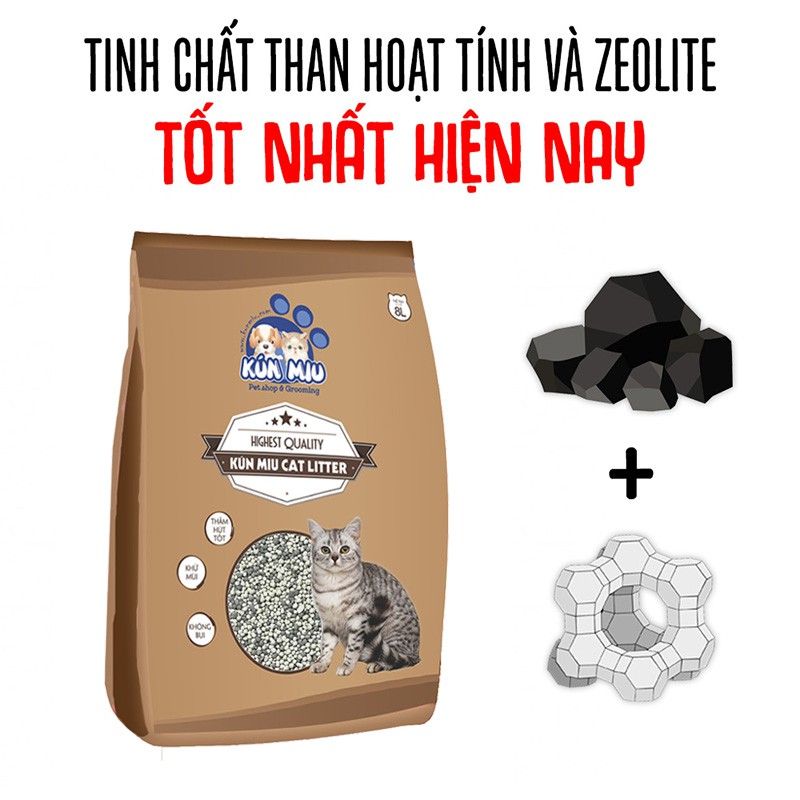 Cát vệ sinh cho mèo Kún Miu hương cà phê 8L Tinh chất bentonite, than hoạt tính và zeolite cao cấp