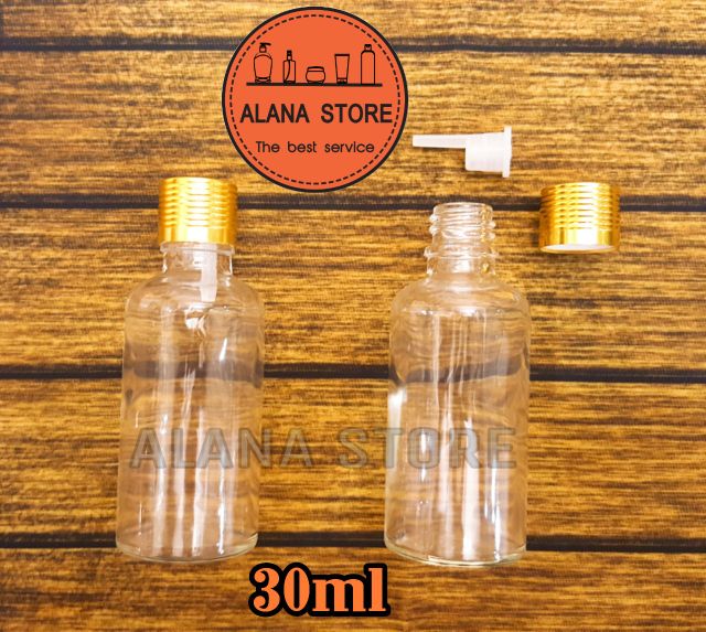 Lọ thủy tinh trong nắp tinh dầu nhôm vàng 30ml