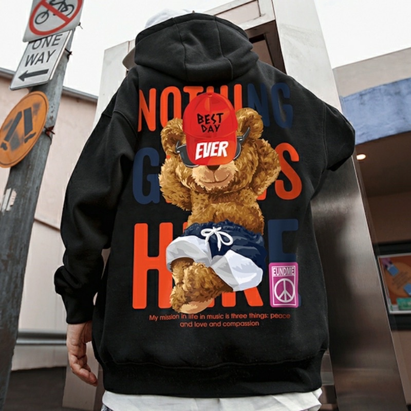 Áo hoodie hoạt hình con gấu unisex