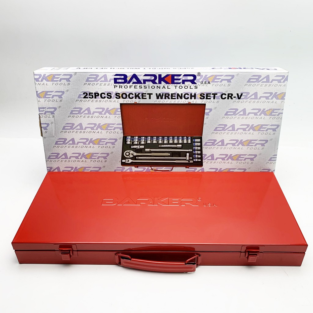 BỘ TUÝP KHẨU 25 CHI TIẾT 1/2” BARKER, 10-32mm đầu lục, Cần siết tự động, cần trượt kéo, cần lắc léo