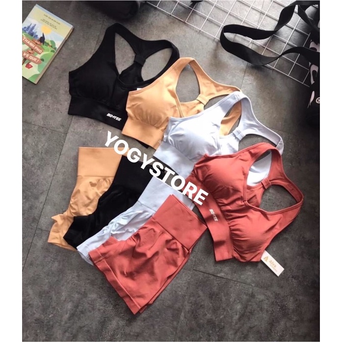 Set tập thể thao Botee Awaken dài Gym Yoga nữ chất vải dệt kim cao cấp, cạp quần cao, logo thêu, chun mông, form ôm eo