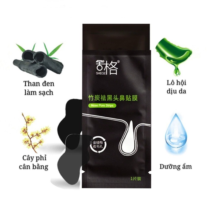 Miếng dán mũi lột mụn đầu đen mũi SHEGE Nose Pore Strips