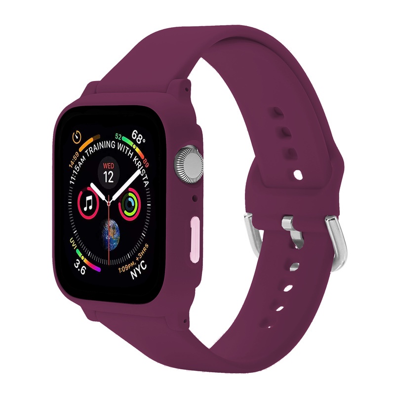 Set dây đeo silicon + vỏ bảo vệ thích hợp cho đồng hồ thông minh Apple watch band 44 40 38 42 mm Series 3 4 5 6 SE