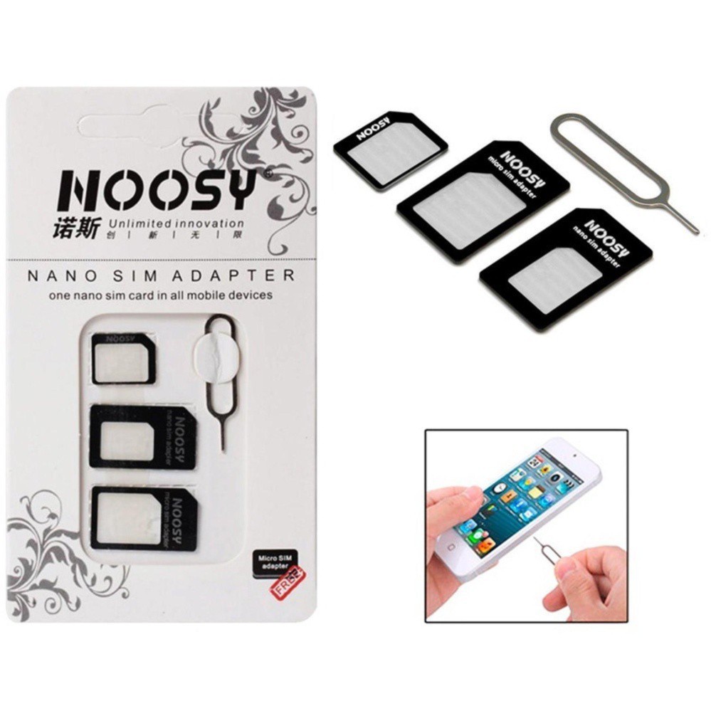 Thẻ SIM Micro Nano Noosy 4 Trong 1 Bộ Chuyển Đổi Que Chọc Cho 5 5S Cho 6 6Plus 7 7Plus Kèm Hộp Bán Lẻ