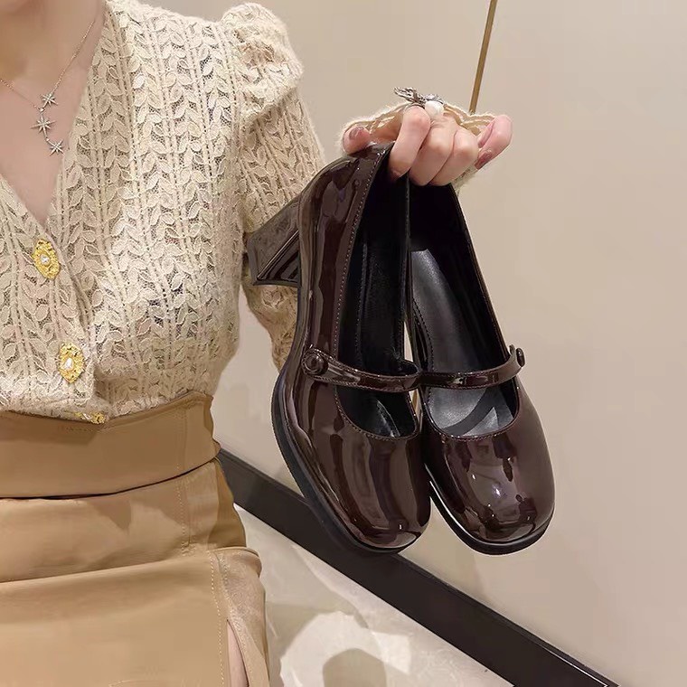 Giày Mary Jane phong cách HongKong da bóng siêu xinh đế cao 7cm dễ mang tôn dáng