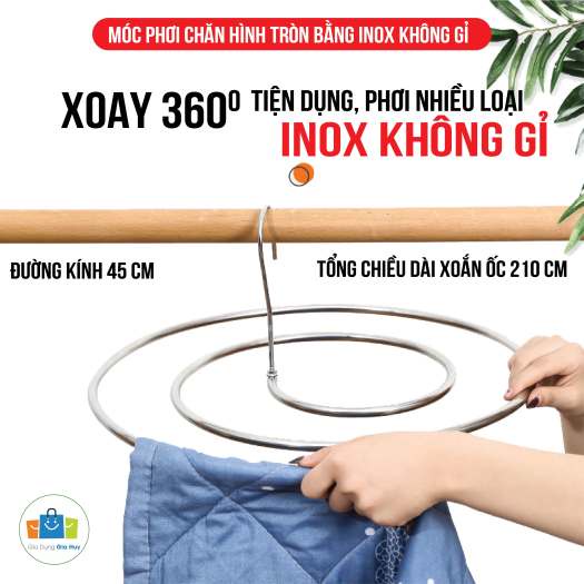 Móc phơi chăn hình tròn bằng inox 304 không rỉ tiện lợi dang xoắn, móc treo chăn mền chịu lực cao