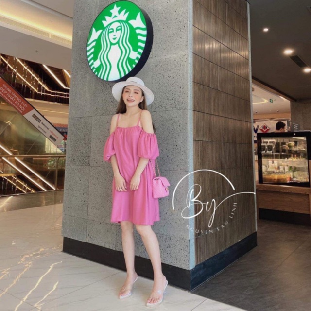 Váy 2 dây trễ vai chất đũi 3 màu siêu hót