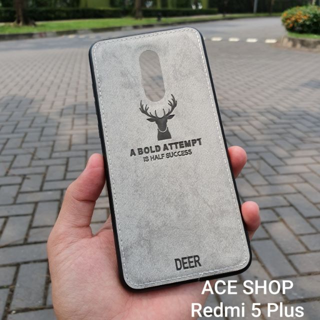 Ốp lưng Xiaomi Redmi 5 Plus vân da khắc hình Hươu nam tính rẻ đẹp