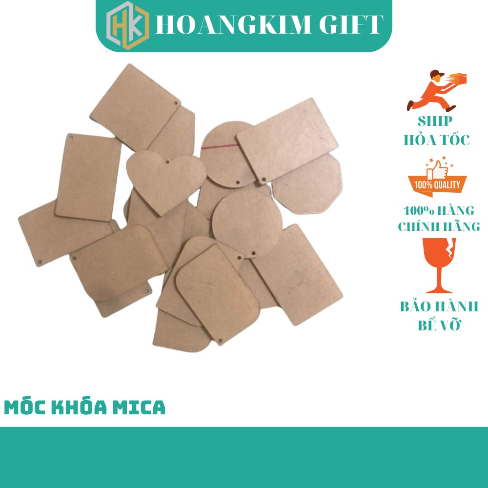 Phôi móc khóa mica đài loan  trong suốt làm quà tặng, nhiều hình như vuông, tròn, chữ nhật, lục giác, trái tim