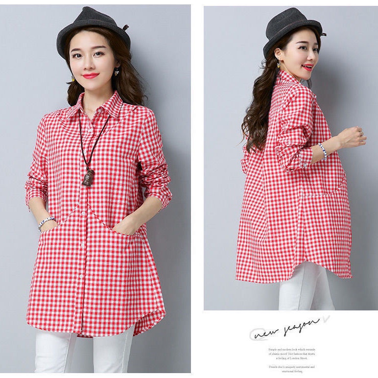 Áo Sơ Mi Caro Tay Dài Plus Size Cho Nữ