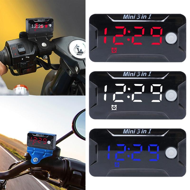 Đồng hồ kỹ thuật số + nhiệt kế + vôn kế 3 trong 1 chống thấm nước gắn cho xe máy