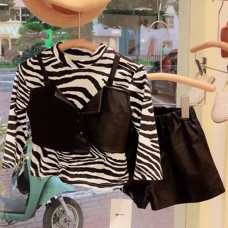 Set da áo vằn 3 chi tiết cho bé gái