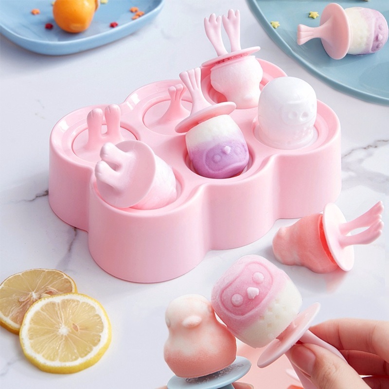 Six Grid Popsicle Box Iced Grid / Creative Cartoon Silicone Ice Cream Mold /Cute Small Animal Ice Mold / Cartoon Animal Style Square Ice Cream Maker Tray