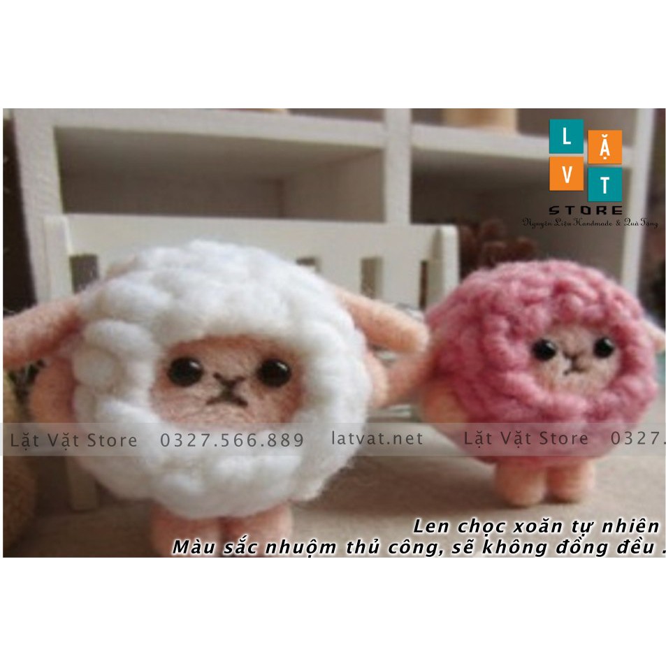 Len chọc xoăn tự nhiên để làm lông thú cún cưng, poodle, cừu, động vật 2 màu, needle felting curly wool