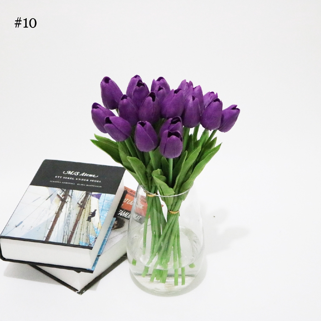 Bộ 10 bông hoa tulip giả thiết kế trang trí nhà cửa phòng khách theo phong cách Châu Âu