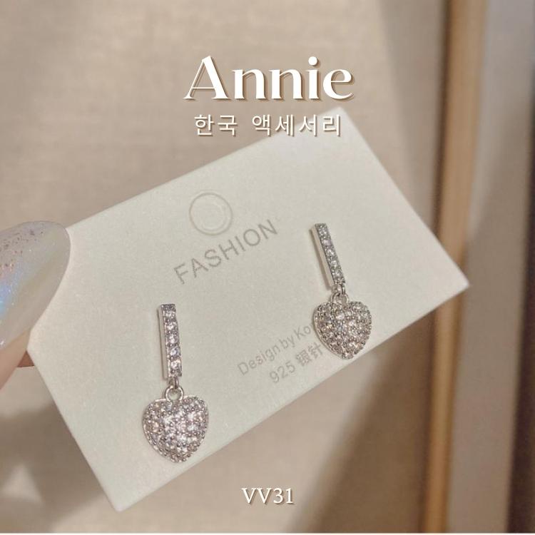 Bông tai thép titan không gỉ hình tim đính đá cao cấp ANNIE VV31