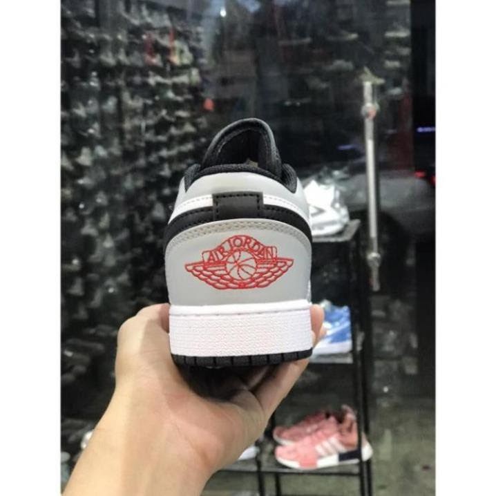 Giày Jordan 1 low xám chỉ đỏ, Giày thể thao Jodan smoke grey thấp cổ nam nữ cực chất Full Box