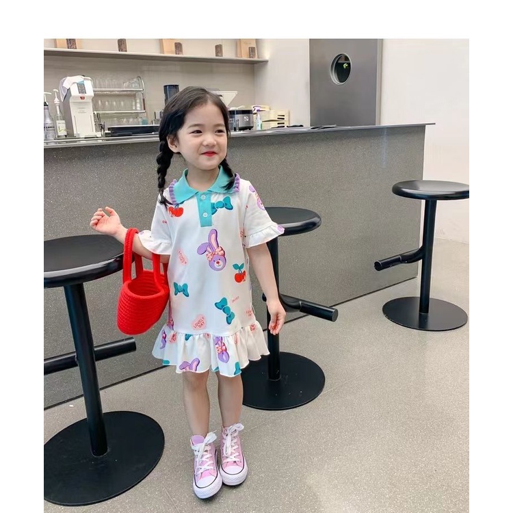 Đầm Mùa Hè Tay Cộc Có Cổ Công Chúa Hợp Thời Trang Cho Bé Gái 5 Tuổi