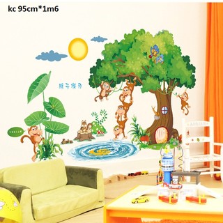 decal dán tường vườn thú khỉ