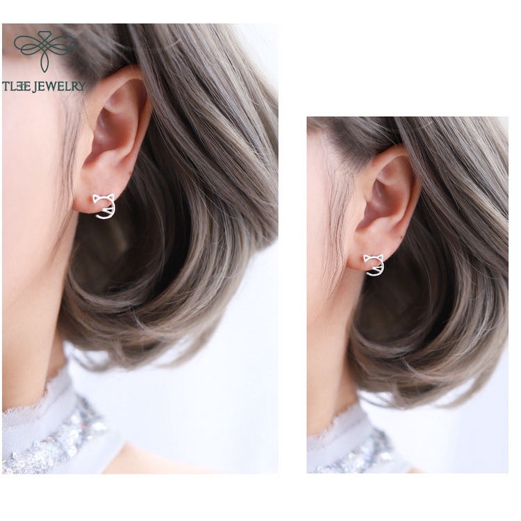 Khuyên tai bạc Tlee bông tai mặt mèo ngộ nghĩnh TleeJewelry B0167