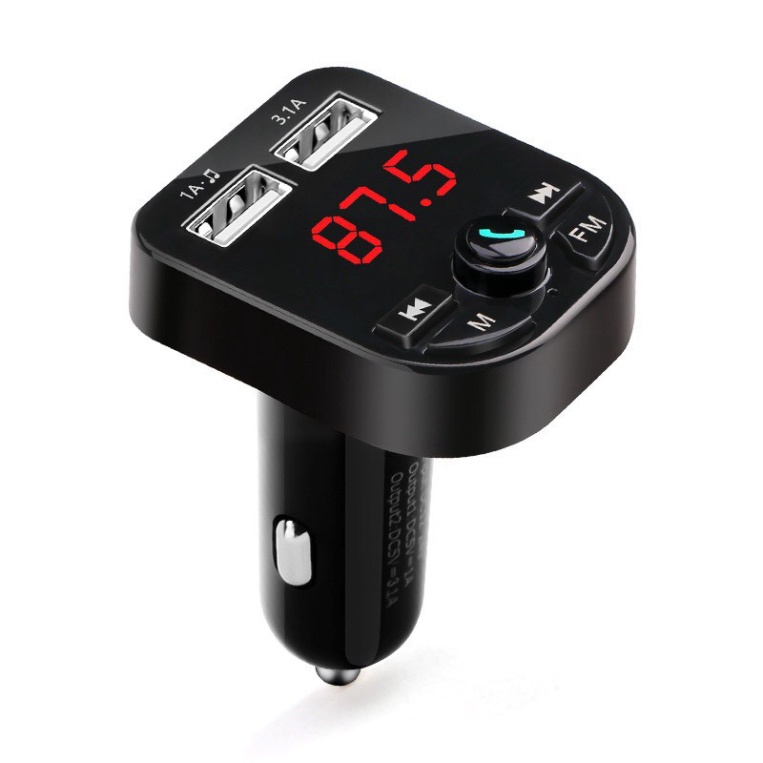 Tẩu nghe nhạc MP3 trên ô tô đường truyền Bluetooth 2ADP, tích hợp bộ phát FM, kèm cổng sạc nhanh USB