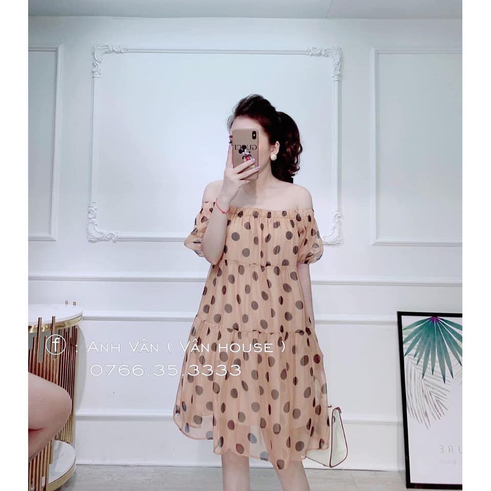 Váy tơ chấm bi Nâu Be xinh xắn ( kèm ảnh thật, video )