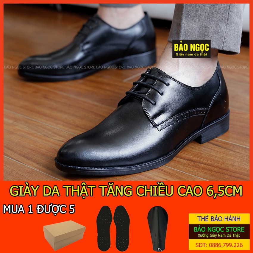 Giày công sở tăng chiều cao 6,5cm buộc dây da bò thật cao cấp BẢO NGỌC STORE - Bảo hành nổ da 12 tháng - Mã TC5226