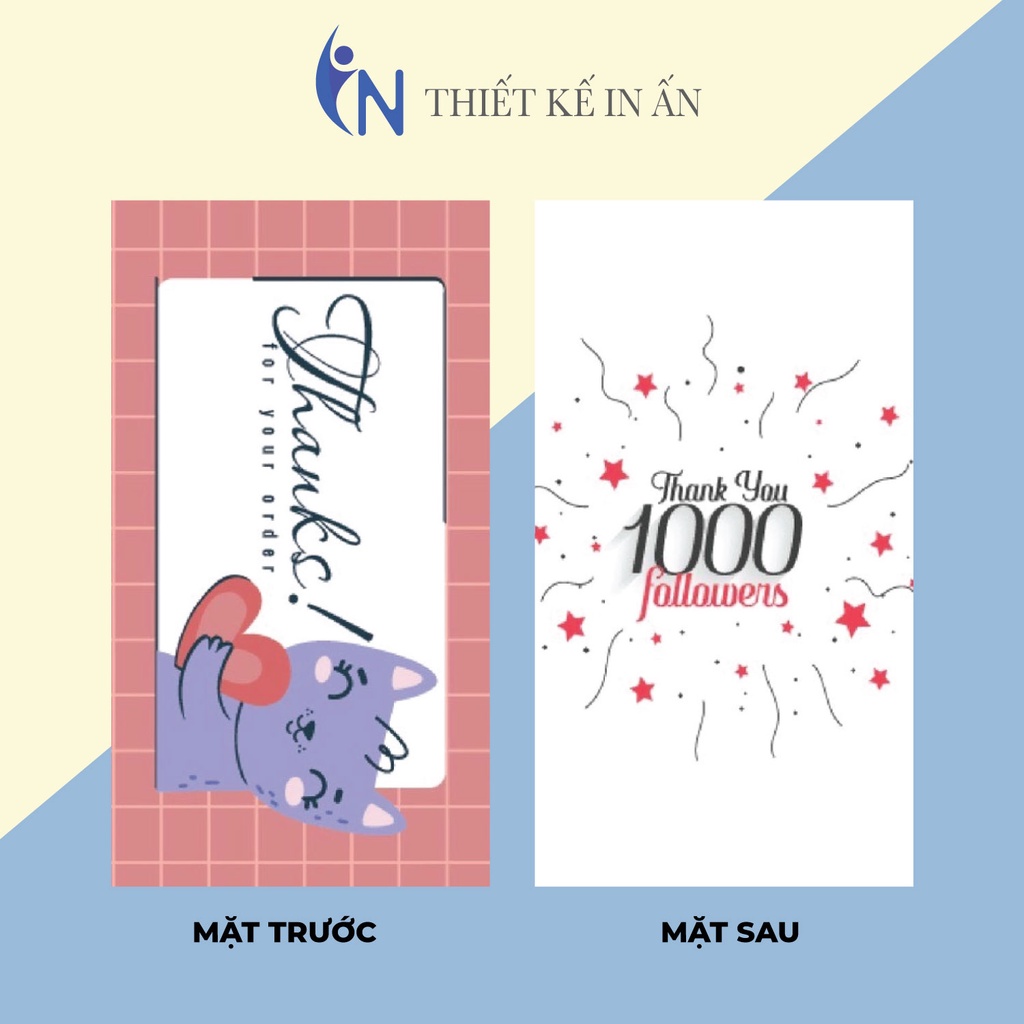 hộp 100 Thiệp cám ơn, Thankyoucard,, Giấy bìa cứng sang trọng size 3x5.5cm