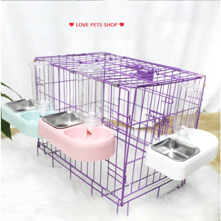 BÌNH NƯỚC GẮN CHUỒNG TỰ ĐỘNG KÈM CHÉN BẰNG INOX CHO CHÓ MÈO - LOVE PETS SHOP