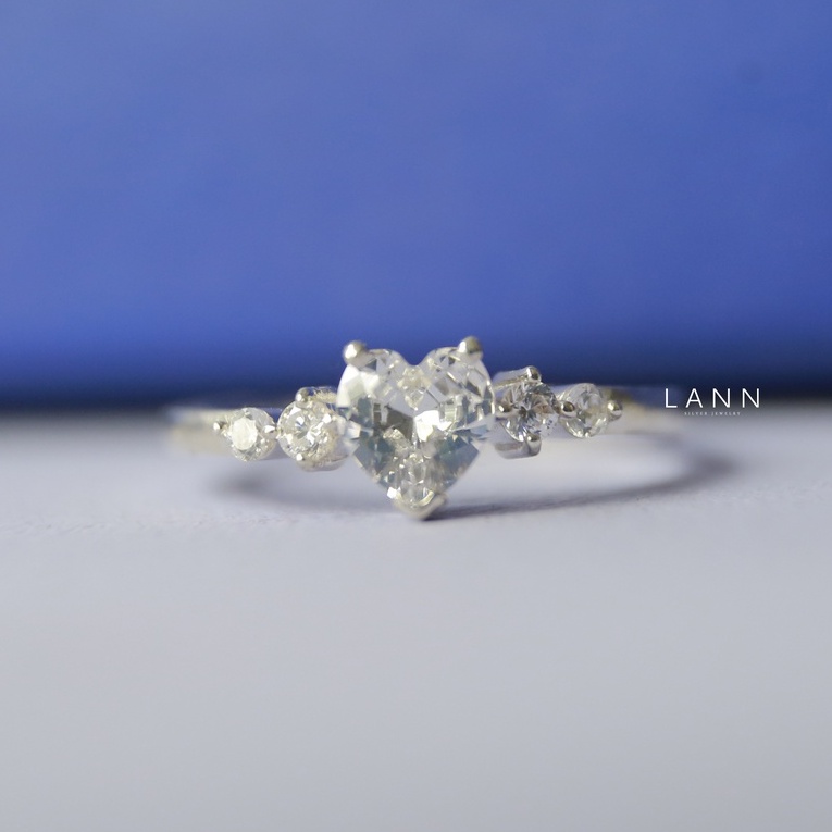 Nhẫn thân trơn mặt đá tim xếp đá BẠC S925 LANN R310