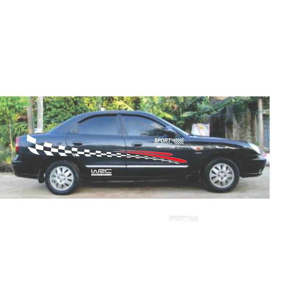 Tem Dán Xe Nubira Lanos Đen Đỏ Thể Thao