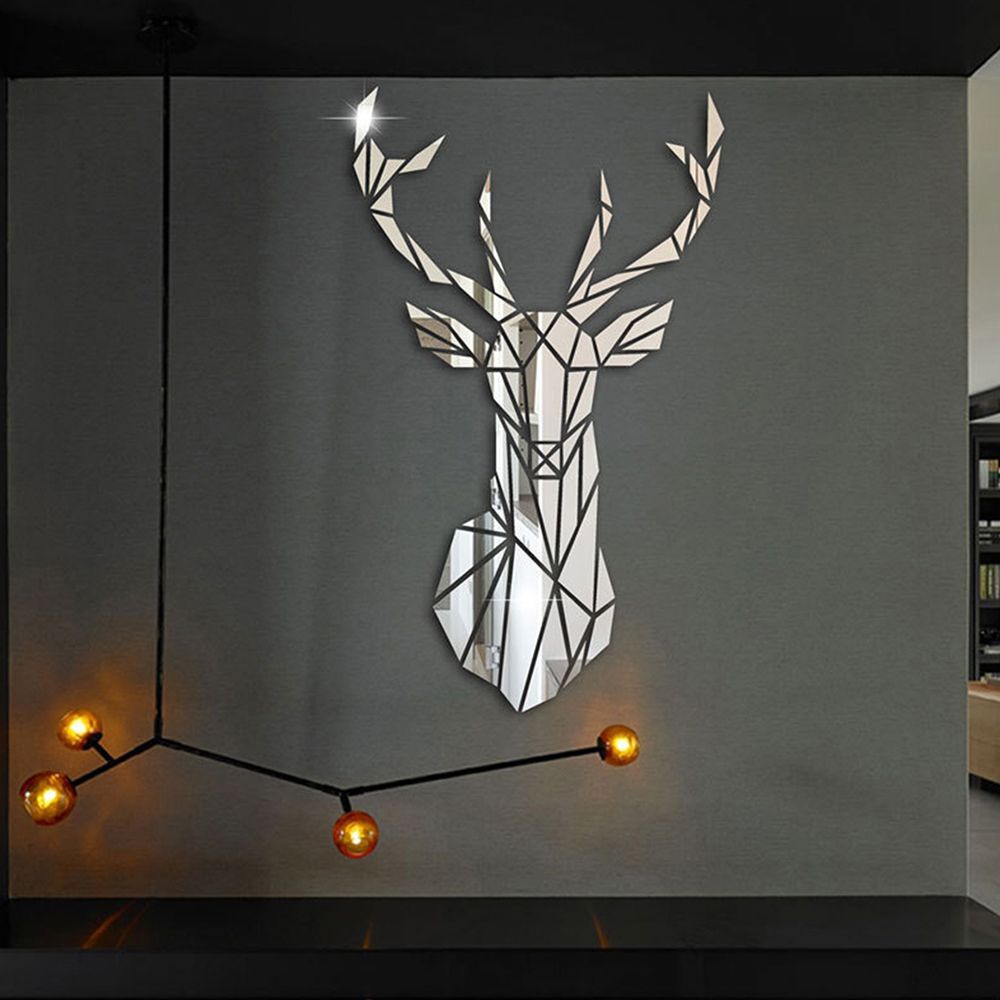 Miếng dán tường trang trí hình đầu hươu 3D mặt gương nhiều kích cỡ diy