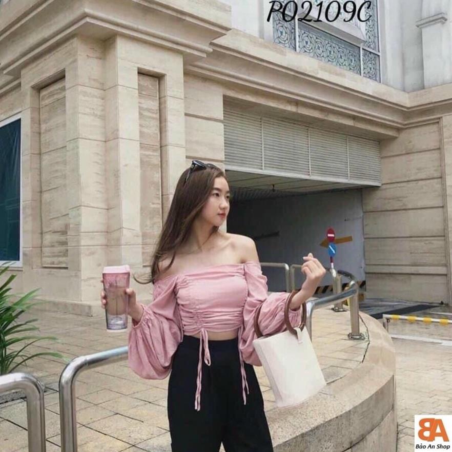 Áo kiểu chất voan rút dây 2 bên tay dài_áo croptop [Hàng Đẹp] | BigBuy360 - bigbuy360.vn