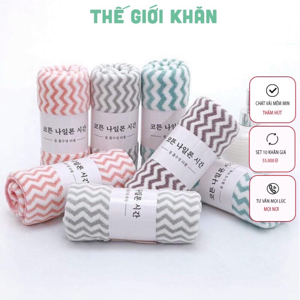 Khăn mặt Hàn kẻ, mềm mịn, thấm hút tốt 30x50cm HOT 2022