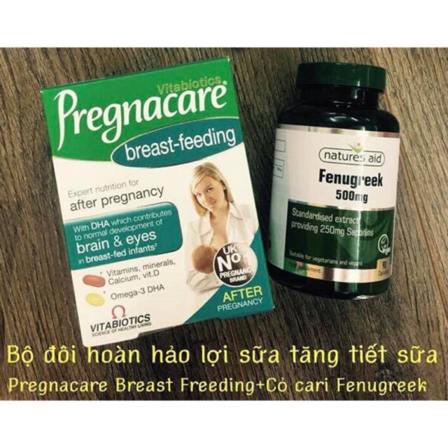 Combo vitamin lợi sữa Pregnacare breastfeeding và Cỏ cà ri lợi Fenugreek