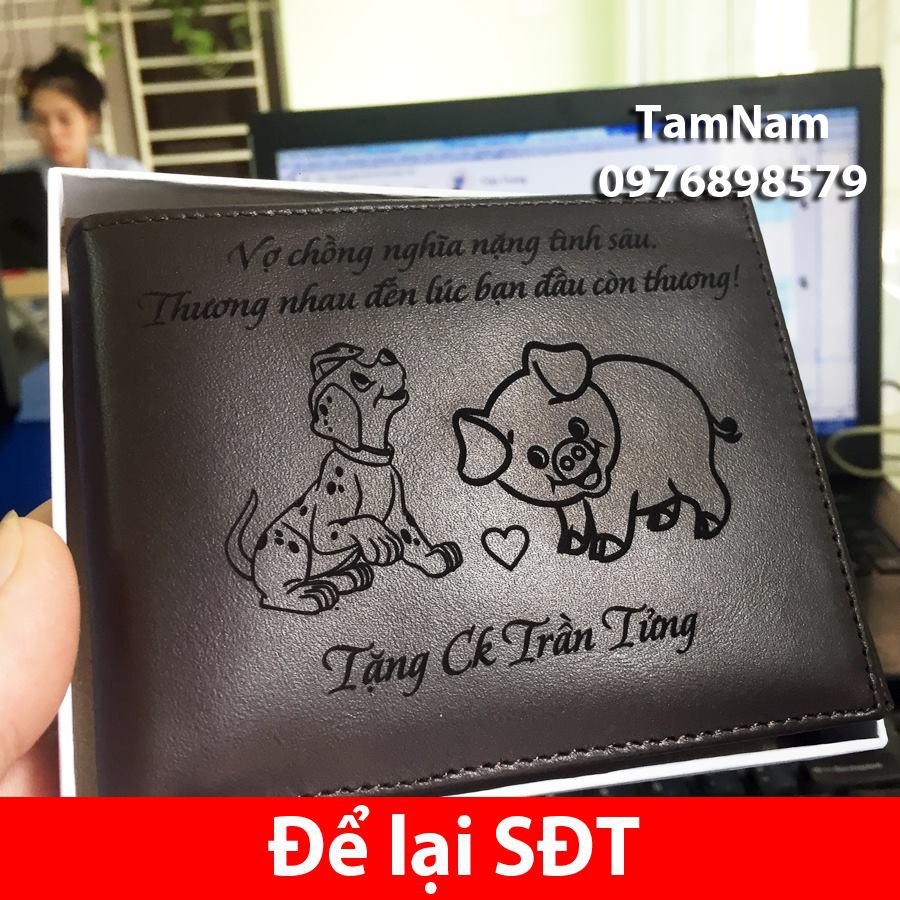 Ví da bò nam thật 100% - Khắc tên , hình ảnh theo yêu cầu