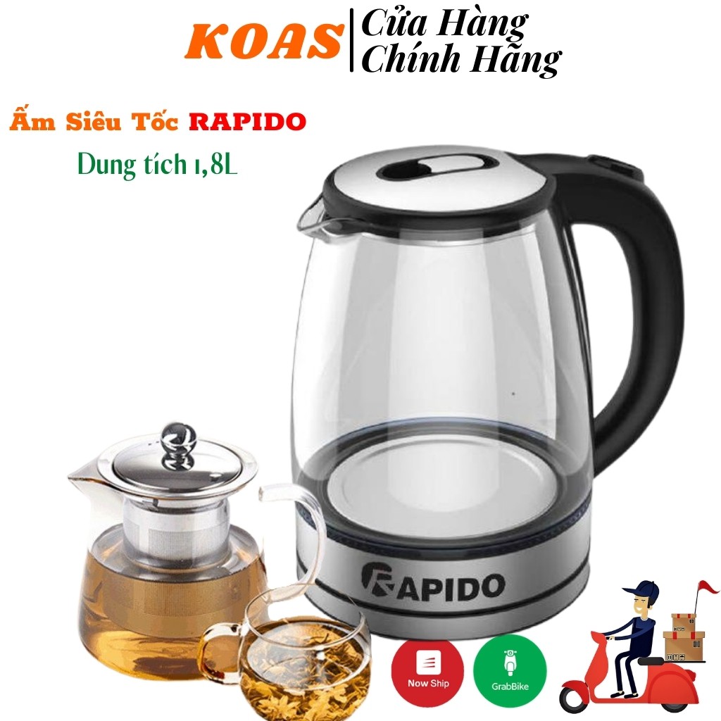 Ấm Bình Điện Thủy Tinh Siêu Tốc RAPIDO RK1818 Dung Tích 1.8L Công Suất 1800W