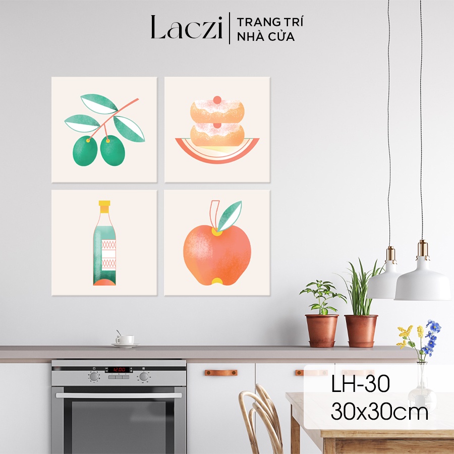 Tranh Treo Tường Canvas Trang Trí Phòng Bếp Hoa Lá Bánh Laczi 30x30cm