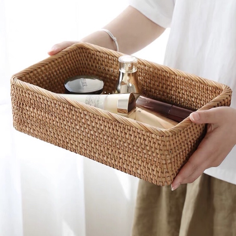 Khay Mây VỪNG DECOR. Đựng Đồ Đa Năng, Đựng Mỹ Phẩm, Đựng Đồ Cá Nhân - Hàng VNXK