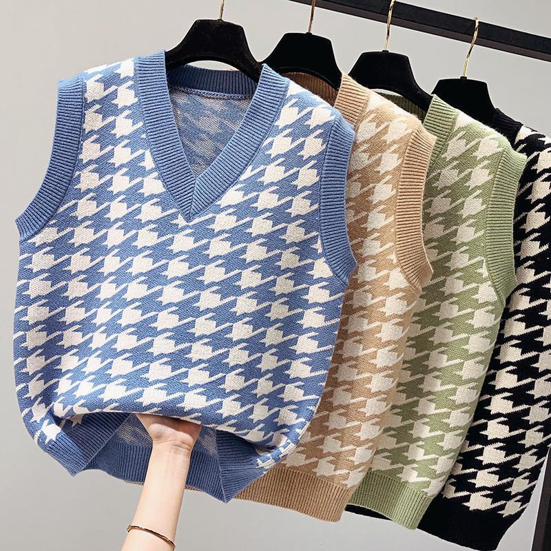 Áo gile hoạ tiết ziczac Vintage, Áo len không tay dáng ôm cá tính - Minu