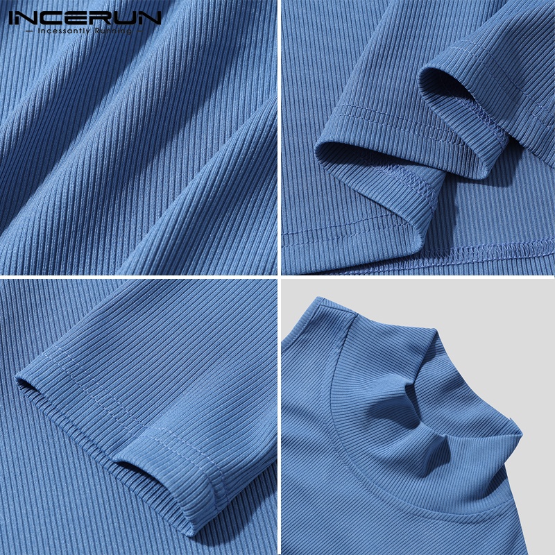 Áo thun thân ngắn INCERUN dáng ôm vừa vặn tay tay dài một bên 3 màu tùy chọn thời trang cho nam